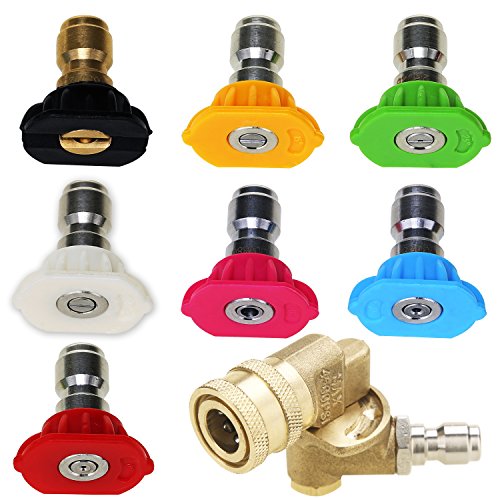 M MINGLE Pressure Washer Accessories Kit, 7 Power Washer Spray Nozzle Tips, Quick Connecting Pivoting Coupler, 1/4 inch, 4500 PSI, 8-Pack