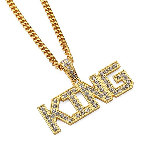 MCSAYS Unisex-Adult Man's Fashion Accessories 18K Gold Plated Hip Hop King Queen Pendant Necklace Jewelry Gifts