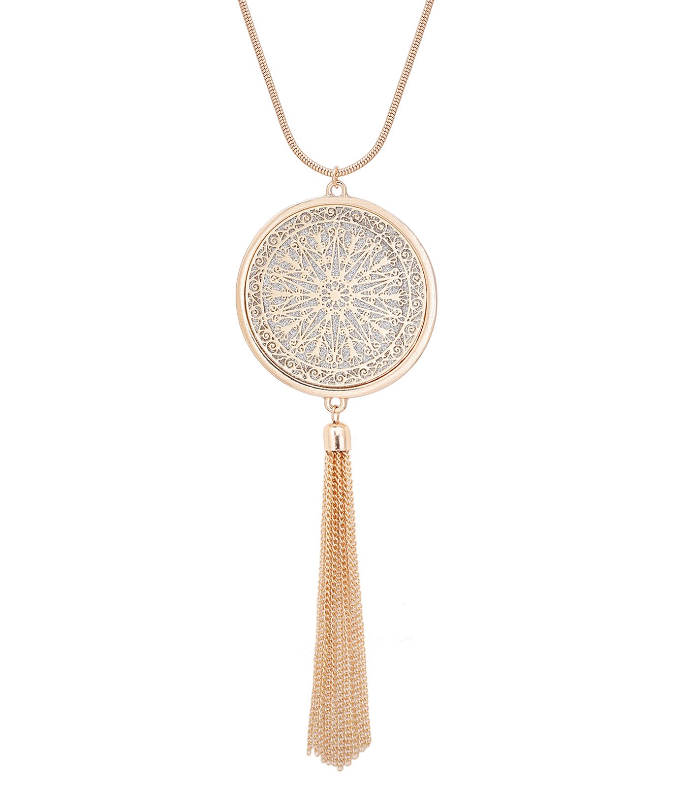 MOLOCH Long Necklaces For Woman Disk Circle Pendant Necklaces Tassel Fringe Necklace Set Statement Pendant A:gold