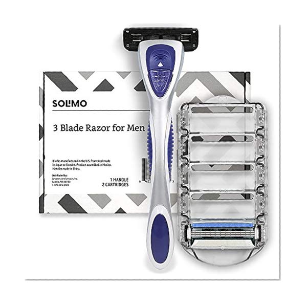 Solimo 3-Blade Razor for Men, Handle & 2 Cartridges (Cartridges fit Solimo Razor Handles only)