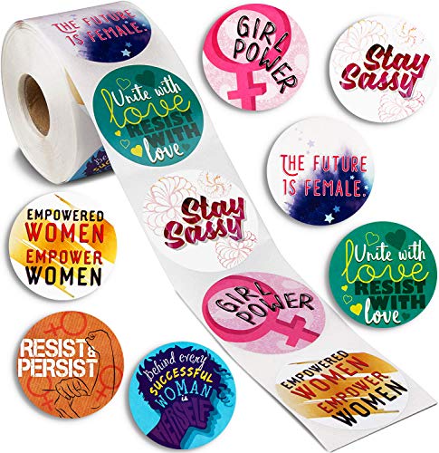 Book Cover Paper Junkie 500-Piece Round Feminist Encouragement Stickers, Feminism Girl Power Quotes, 8 Designs, 5.1 x 5.1 cm