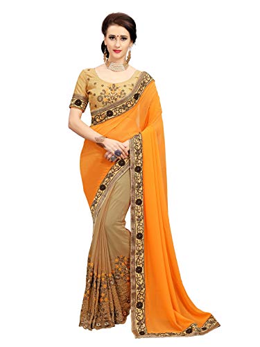 Glory Sarees Georgette With Blouse Piece (diva102orange_Orange and Brown_Free Size)