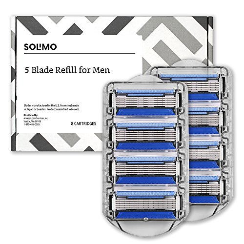 Book Cover Solimo 5-Blade Razor Refills for Men with Precision Beard Trimmer, 8 Refills (Fits Solimo Razor Handles only)