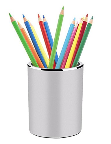 Aluminum Desk Pencil Holder Multi Purpose Use Pen Cup Stationery Supplies Organizer for Home School Office (Silver)