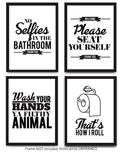 Book Cover Designs by Maria Inc. Funny Bathroom Decor Typography Prints (Unframed) Wall Art & Pictures | Great Gift Set of 4 Quotes, Signs & Rules (8x10)
