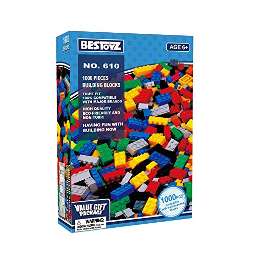 Book Cover Bestoyz 1000 Pieces Building Blocks, Bulk Classic Building Bricks Toy, Big Box of Basic Bricks, Compatible with Major Brands, Educational Construction Toys & Gifts for Kids 6+