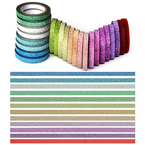 YUKUNTANG Skinny Glitter Paper Washi Tape Set 24 Rolls 12 Color Masking Tape for DIY Crafts Book Designs