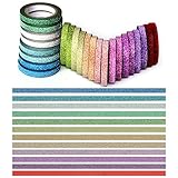 YUKUNTANG Skinny Glitter Paper Washi Tape Set 24 Rolls 12 Color Masking Tape for DIY Crafts Book Designs