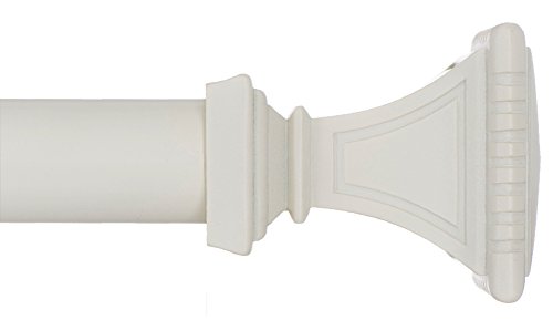 Ivilon Decorative Window Curtain Rod - Carved Square Finials, 1 1/8 in Rod, 48 to 86 in. White/Ivory