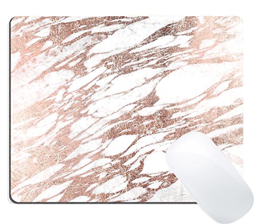 Wknoon Large Gaming Mouse Pad Custom, Chic Elegant White and Rose Gold Marble