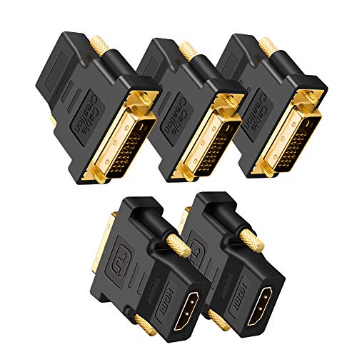 DVI to HDMI Adapter, CableCreation 5-Pack Bi-Directional DVI-D(24+1) Male to HDMI Female Converter, HDMI to DVI Adapter,Support 1080P 3D for PS3,PS4,TV Box,Blu-ray,Projector,HDTV