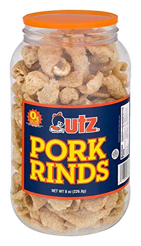 Book Cover Utz Pork Rinds, Original Flavor - Keto Friendly Snack with Zero Carbs per Serving, Light and Airy Chicharrones with the Perfect Amount of Salt, 8 Ounce Barrel