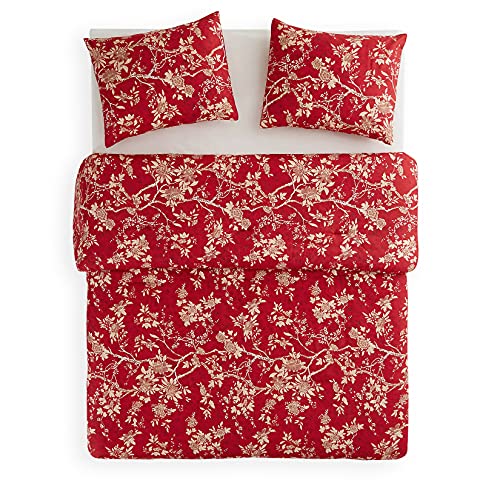 Wake In Cloud - Red Floral Comforter Set, Vintage Flowers Pattern Printed, Soft Microfiber Bedding (3pcs, King Size)