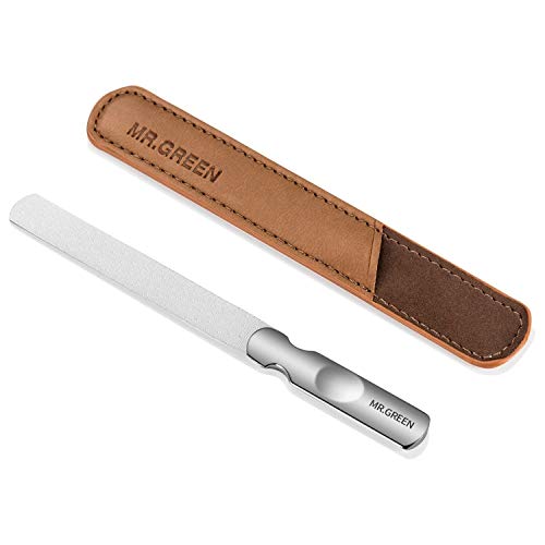 Stainless Steel Nail File with Anti-Slip Handle and Leather Case, Double Sided and Files Nails Easily for Men and Woman
