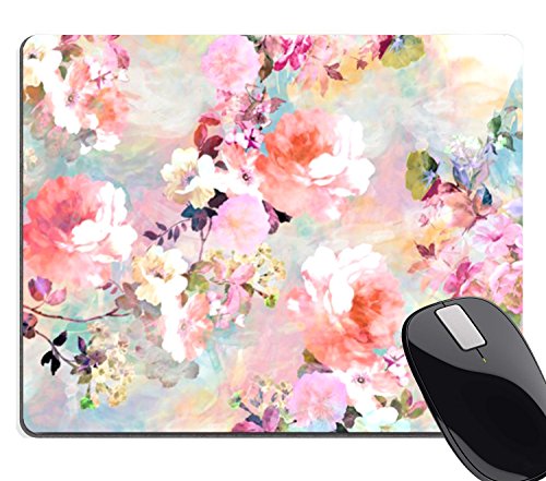 Wknoon Gorgeous Watercolor Pink Flowers Pattern Decorative Mouse Pad, Vintage Floral Mousepad Custom Romantic Floral Painting Art Mouse Pads