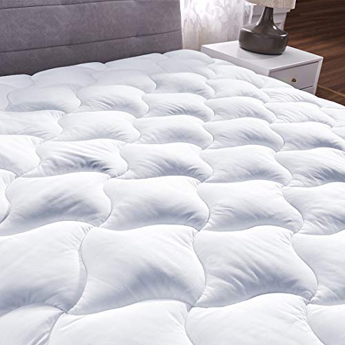 Book Cover California King Mattress Pad Cover Pillowtop Overfilled Cooling 8-24 Inch Deep Pocket Quilted Fitted Bed Topper with Sonw Down Alternative