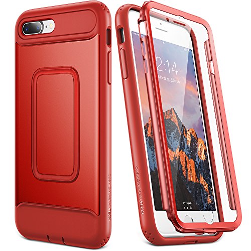 YOUMAKER Case for iPhone 8 Plus & iPhone 7 Plus, Full Body with Built-in Screen Protector Heavy Duty Protection Shockproof Slim Fit Cover for Apple iPhone 8 Plus (2017) 5.5 Inch - Red