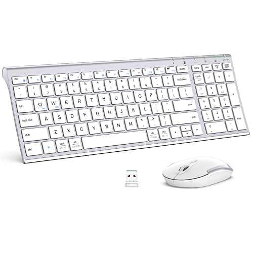 Book Cover iClever GK03 Wireless Keyboard and Mouse Combo - 2.4G Portable Wireless Keyboard Mouse, Rechargeable Ergonomic Design Full Size Slim Thin Stable Connection Keyboard for Windows 7/8/10, Mac OS