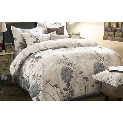 Wake In Cloud - Floral Comforter Set, Botanical Flowers Pattern Printed, 100% Cotton Fabric with Soft Microfiber Inner Fill Bedding (3pcs, Twin Size)
