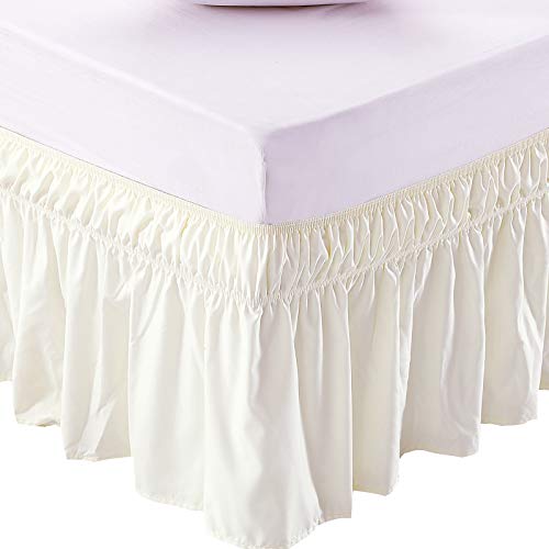 MEILA Bed Skirt Three Fabric Sides Elastic Wrap Around Dust Ruffled Solid Bed Skirts Easy On/Easy Off 16 Inch Tailored Drop, Ivory, Twin/Full