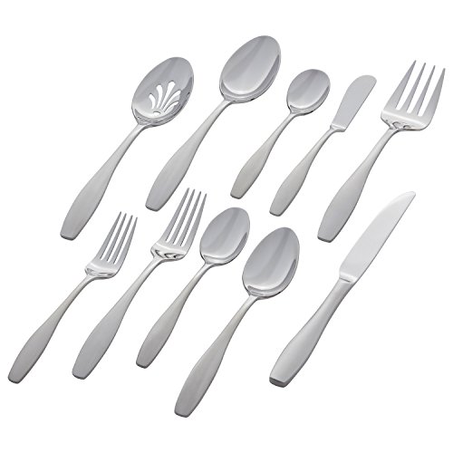 Book Cover Amazon Brand – Stone & Beam 45-Piece Flatware Set, Service for 8 - Square Brushed