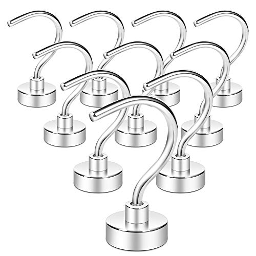 Book Cover Magnetic Hooks,ï¼­aximum 40LB Heavy Duty Powerful Neodymium Rare Earth Magnet Hook with 3 Layers' Ni Strong Corrosion Protection,Ideal for Indoor/Outdoor Hanging (Silvery White,Pack of 6)