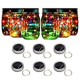 Forthcan 6 Pack Solar Mason Jar Lights, 10 Led String Fairy Firefly Lights Lids Insert for Regular Mouth Jars, Mason Jar,Patio,Lawn,Garden Decor (Mason Jar & Handle Not Included) (6, Colorful-Steady)