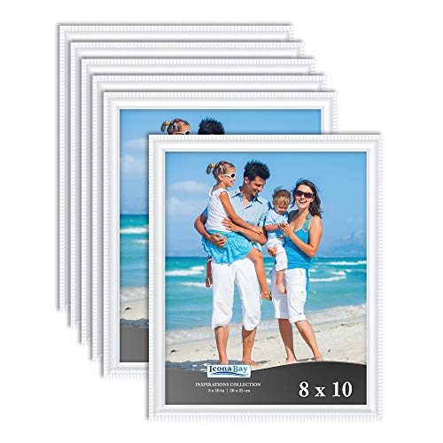 Book Cover Icona Bay 8x10 Picture Frames (White, 6 Pack), Beautifully Detailed Molding, Contemporary Picture Frame Set, Wall Mount or Table Top, Inspirations Collection