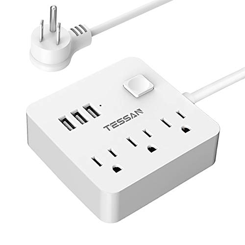 Book Cover Power Strip 3 USB 3 Outlet, Desktop Charging Station 5 ft Flat Plug Extension Cord for Cruise Ship Accessories Dorm Room Plug Extender, White