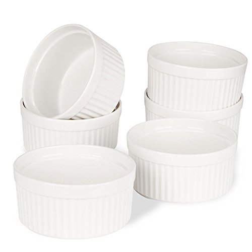 Porcelain Ramekins, SZUAH Ramekin Set of 6, 8oz for Baking, Creme Brulee, Souffle, Appetizer, Custard, Pudding, Dipping Bowl.