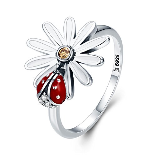 BAMOER 925 Silver Women Rings Insect Love Sunflowers Ring for Women Teen Girls Rings Birthday Gifts