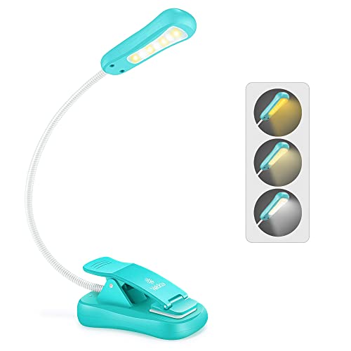 Vekkia/LuminoLite Rechargeable Book Light, 3 Colortemperature × 3 Brightness, Reading Lights for Reading in Bed, Up to 70 Hours Lighting, Great for Readers, Travel (Turquoise)