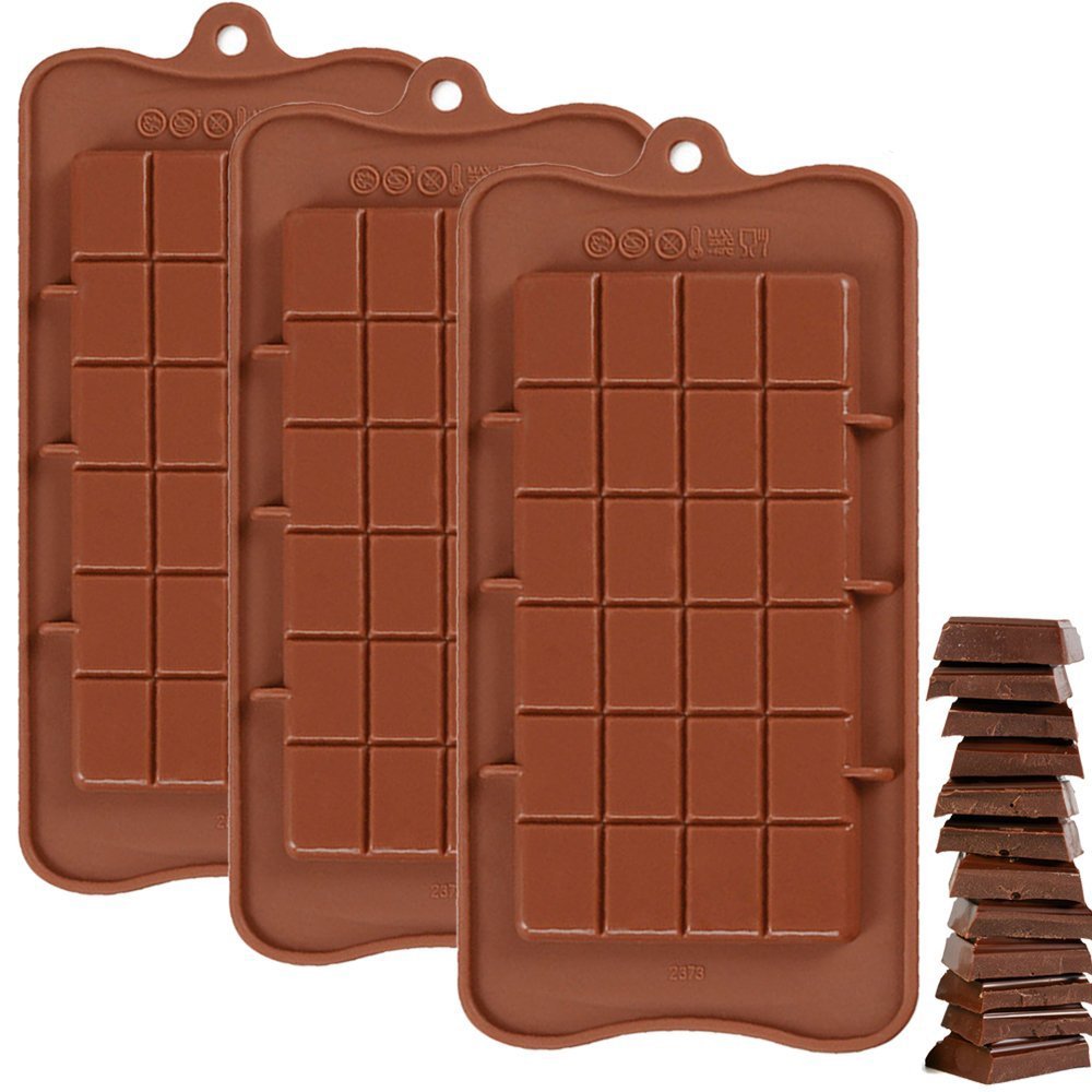 Book Cover IHUIXINHE Silicone Break-Apart Chocolate, 3PCS Food Grade Non-Stick Protein and Energy Bar Mold (Chocolate Bar Mold)