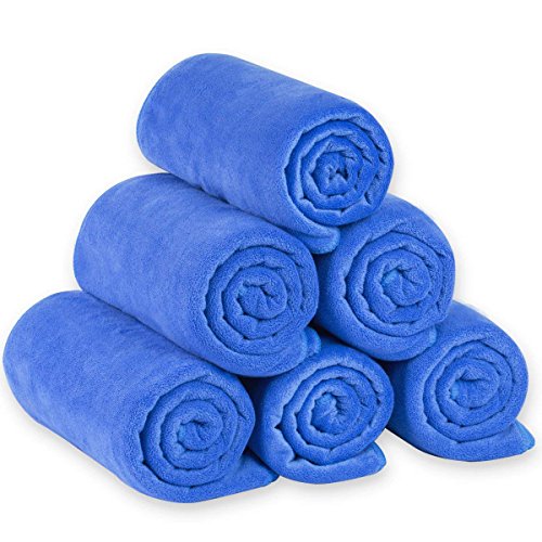 JML Microfiber Bath Towels, Bath Towel Sets (6 Pack, 27" x 55") - Extra Absorbent and Fast Drying,Multipurpose Microfiber Towel for Bath, Beach, Pool, Sports, Yoga - Blue