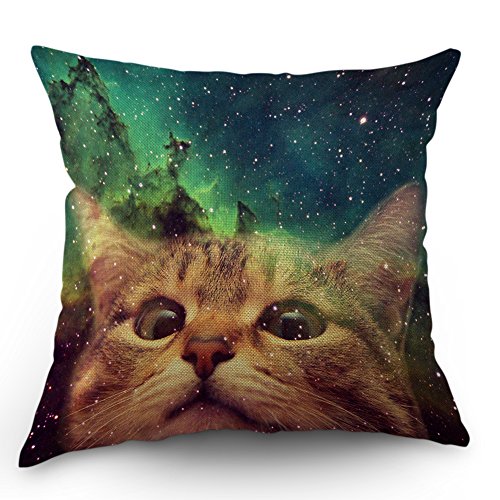 Book Cover Moslion Space Cat Pillow Case Home Decorative Funny Hipster Cat on The Galaxy Throw Pillow Case 18