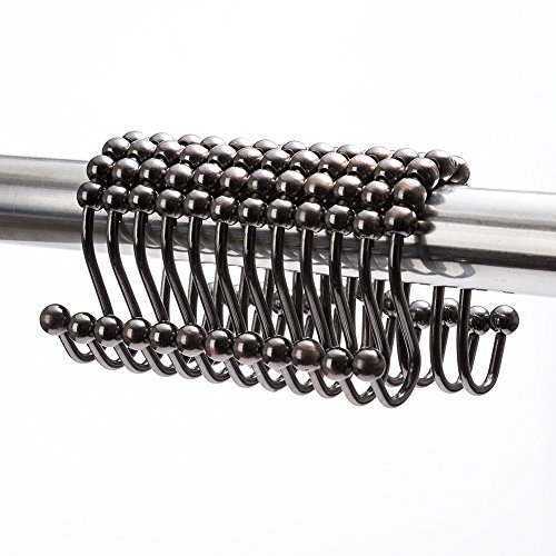 Shower Curtain Hooks, Double Glide Shower Curtain Rings Rustproof Metal Heavy Duty Roller Bathroom Shower Rods Curtains Liners, Set of 12, Bronze