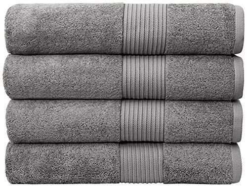 Bliss Luxury Bath Towels Set - 34" x 56" Extra Large Premium Quality Bath Sheet - 650 GSM - Soft Combed Cotton, Absorbent (Grey, 4 Pack)