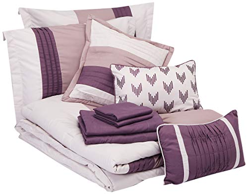 Chic Home 10 Piece Ayelet Comforter Set, Queen, Plum