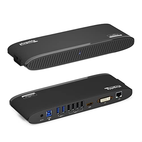 Plugable USB 3.0Â Universal Laptop Docking Station for Windows and Mac (Dual Monitor: HDMI and DVI/HDMI/VGA, Gigabit Ethernet, Audio, 6 USB Ports) - Horizontal