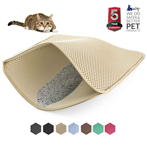 Book Cover WePet Cat Litter Mat, Kitty Litter Trapping Mat, Large Size, Honeycomb Double Layer Mats, No Phthalate, Urine Waterproof, Easy Clean, Scatter Control, Catcher Litter Box Rug Carpet 30x25 Inch Beige