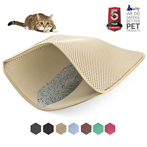 WePet Cat Litter Mat, Kitty Litter Trapping Mat, Large Size, Honeycomb Double Layer Mats, No Phthalate, Urine Waterproof, Easy Clean, Scatter Control, Catcher Litter Box Rug Carpet 30x25 Inch Beige