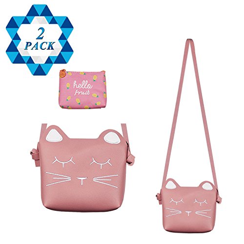 SOTOGO Little Girls Purses Pink Cute Cat Shoulder Crossbody Bag with 1 Pink Coin Purse for Kids,Toddler,Girls