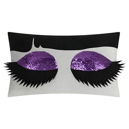 King Rose Long Eyelashes Pillowcase Purple Sequins Decorative Throw Pillow Cover Rectangle Cushion Cover for Sofa Couch Bed Living Room 12 x 18 Inches
