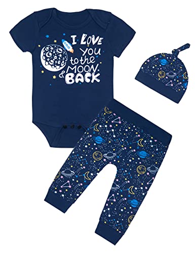 Baby Boy Space Theme Outfit Newborn Boy I Love You To The Moon And Back Baby Shower Infant Space Clothes Romper Pants Set