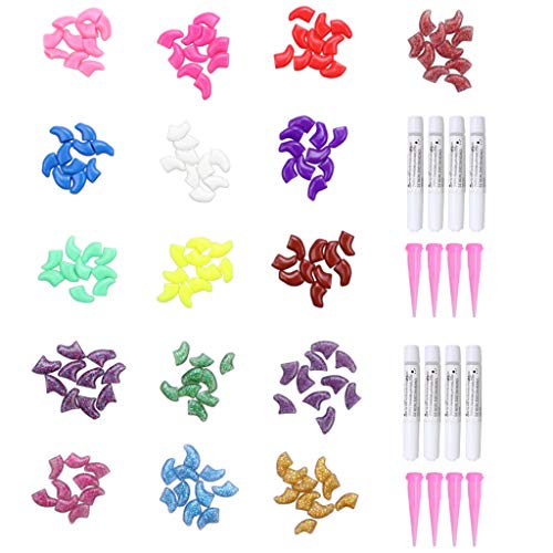 OWUDE 160Pcs Pet Nail Caps, Soft Cat Paws Grooming Claws Control Covers, 9 Colorful Kitten Nails Caps + 7 Glitter Colors + 8Pcs Adhesive Glue + 8Pcs Applicator with Instructions (Small)