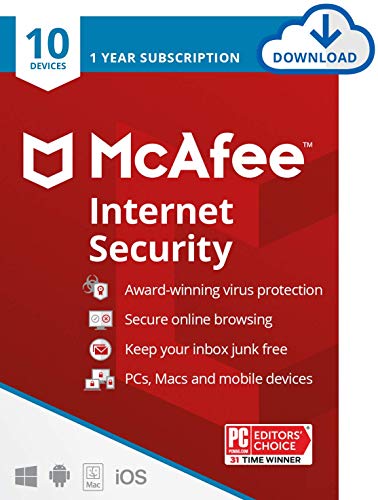 Book Cover McAfee Internet Security 2021, 10 Device, Antivirus Software, Password Protection, 1 Year - Download Code