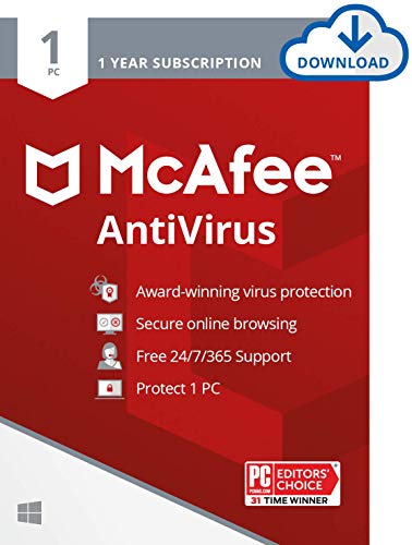 Book Cover McAfee AntiVirus Protection 2022 | 1 PC | Internet Security Software, 1 Year - Download Code
