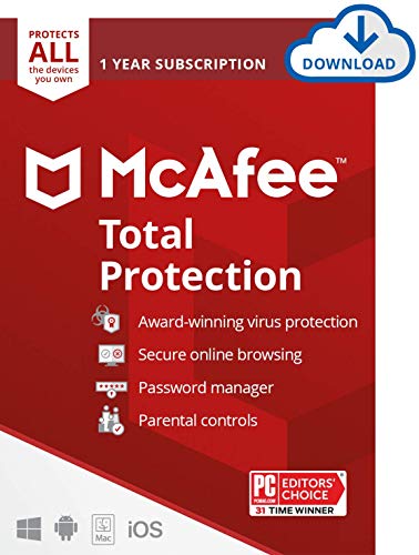 Book Cover McAfee Total Protection 2021 Unlimited Devices, Antivirus Internet Security Software Password Manager, Parental Control, Privacy, 1 Year Subscription (PLUS an extra 3 MONTHS FREE) - Download Code