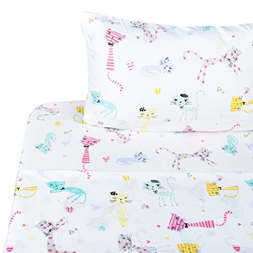 Scientific Sleep Cute Kitty Cats Soft Sheets Set Twin, 100% Microfiber Polyester Bedding Sheet Set for Girls Gift (6, Twin)