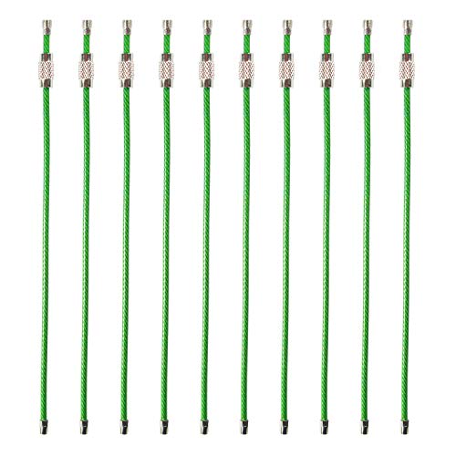 Millennial Essentials 20pack Colored Nylon Coated Stainless Steel Wire Keychains 2mm 6.3 Inches Aircraft Cable Key Ring Loops for Hanging Luggage Tags or ID Tags (Green 20 Pack)